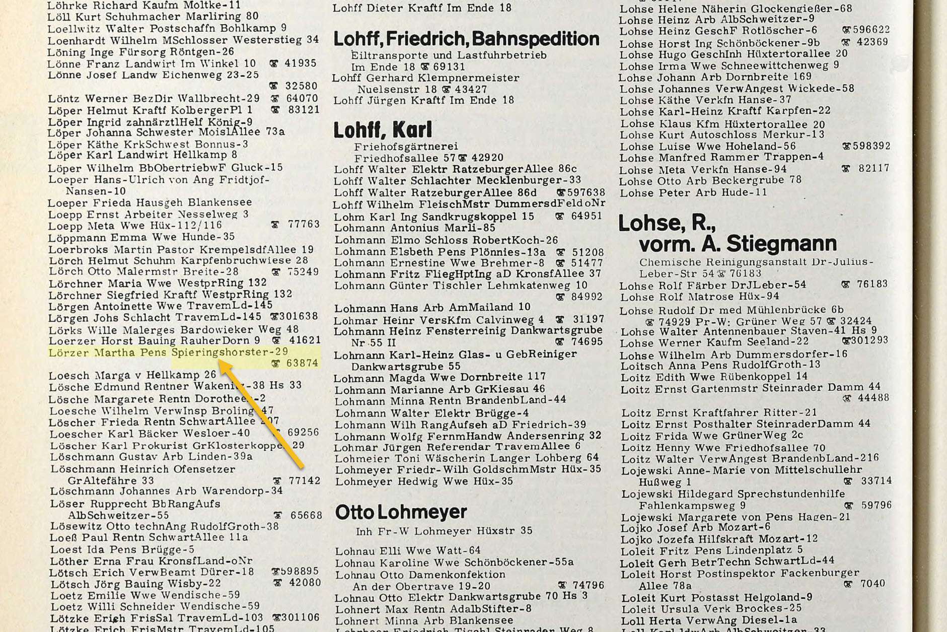 Aus einem alten Lübecker Telefonbuch