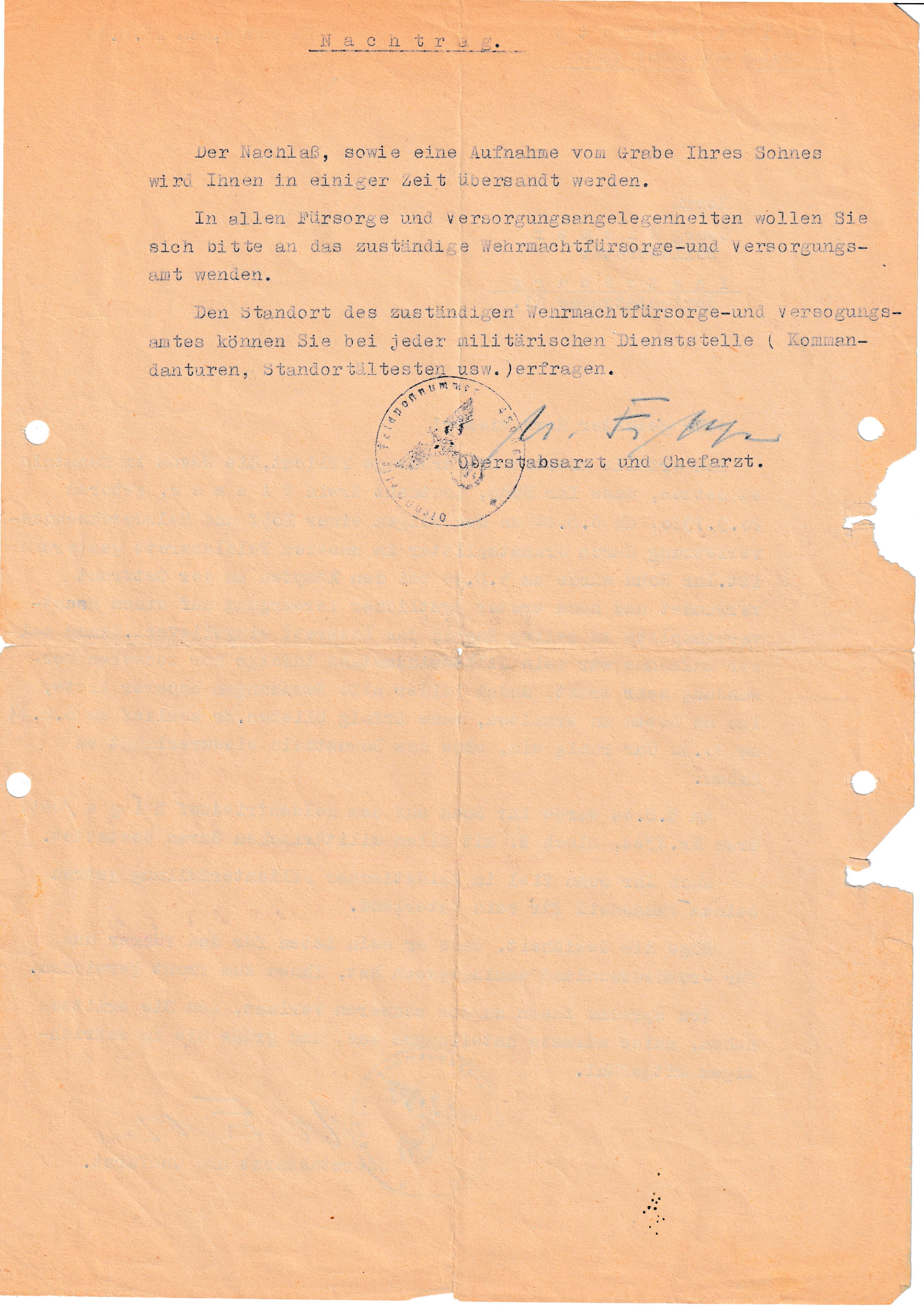 Todesmitteilung Feldlazarett 2/2