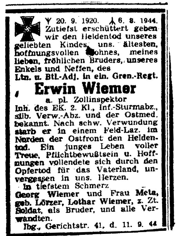 Mitteilung zur Bestattung