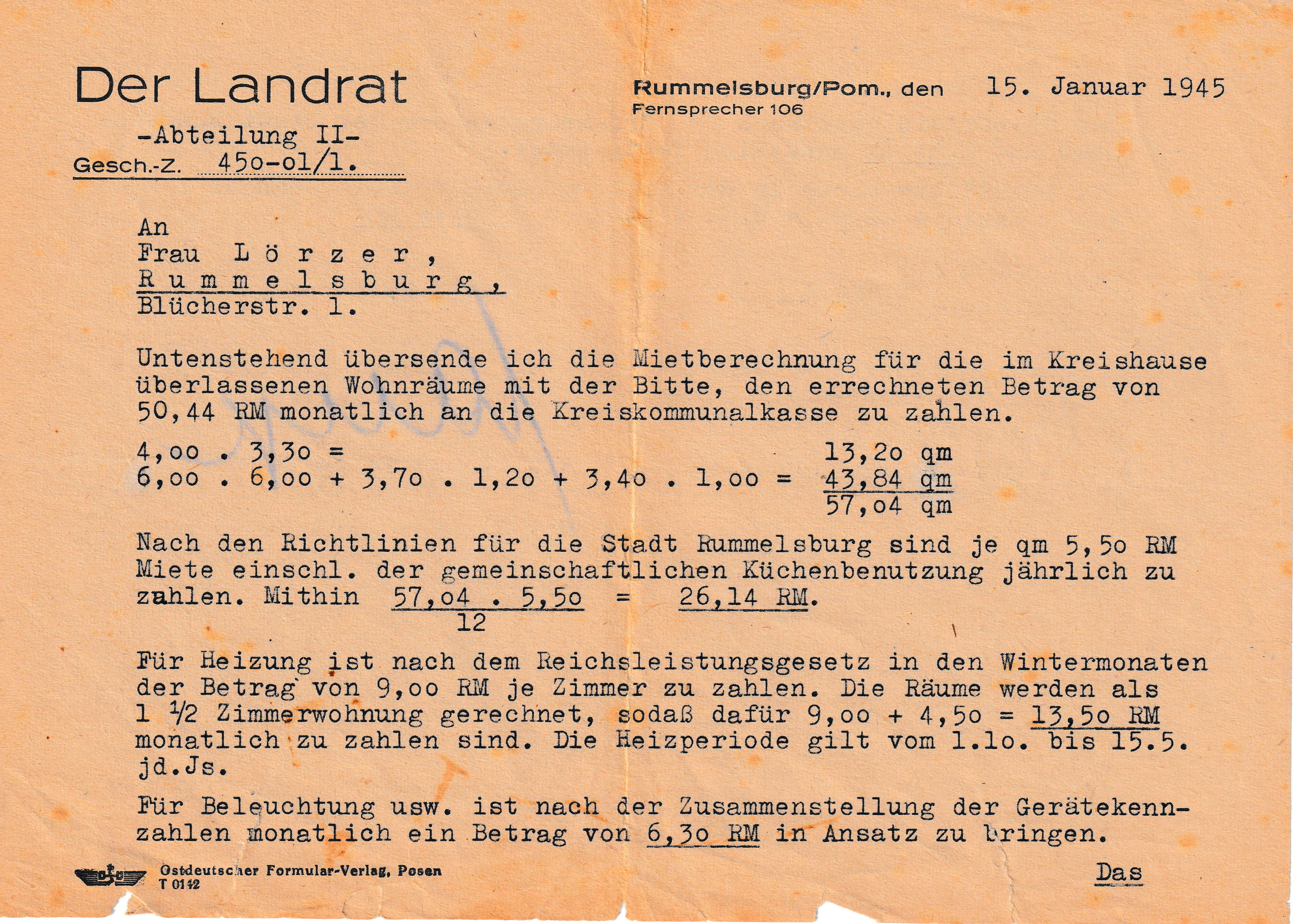 Mietkostenerhebung für die Wohnuung in Rummelsburg