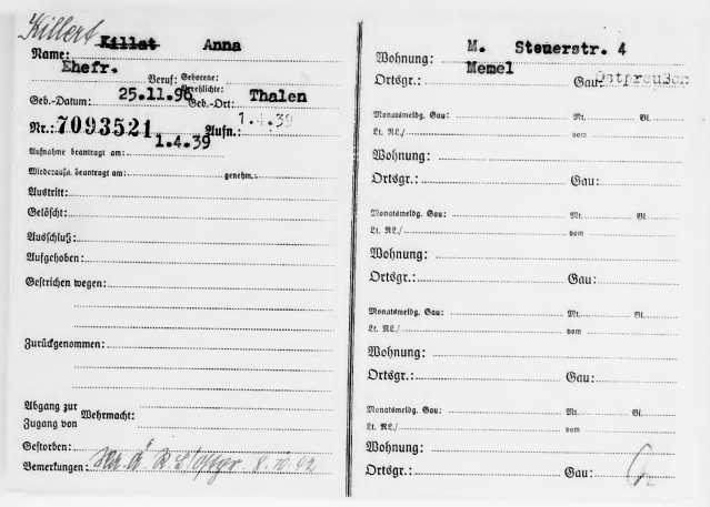 NSDAP Mitgliedkarte Annike Killat