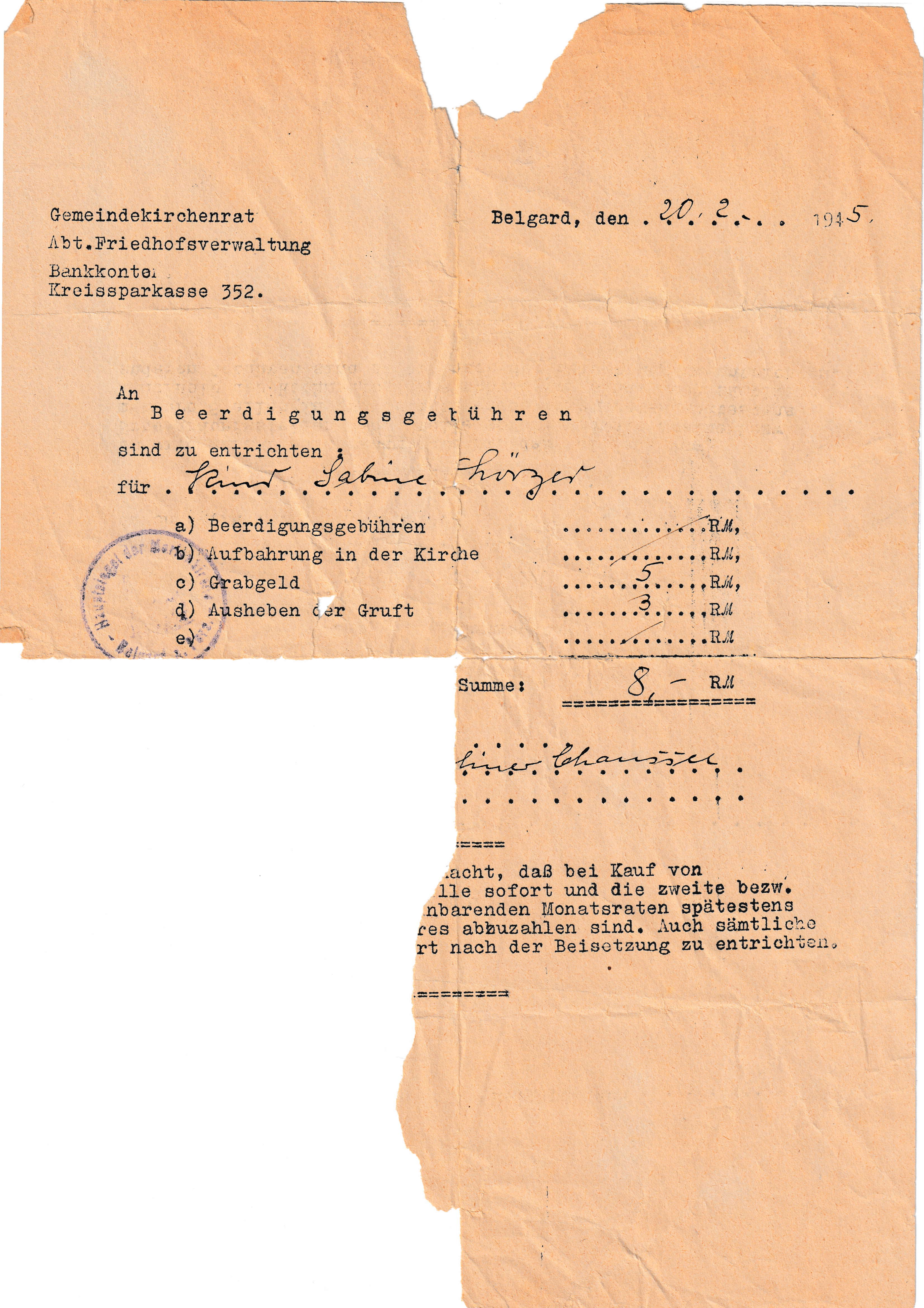 Beerdigungskosten Sabine Lörzer